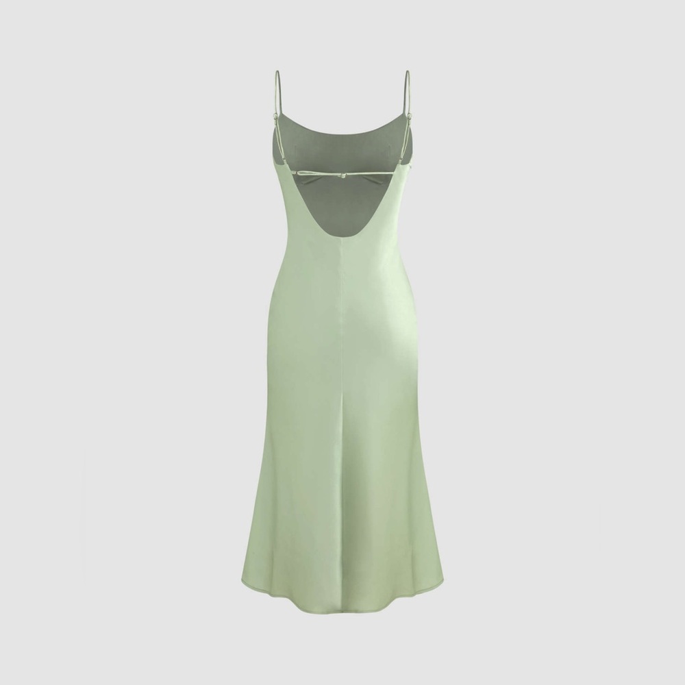 NWT Cider Satin Floral Backless Midi Slip Dress Pale Green w Pink Size Medium - Picture 7 of 14